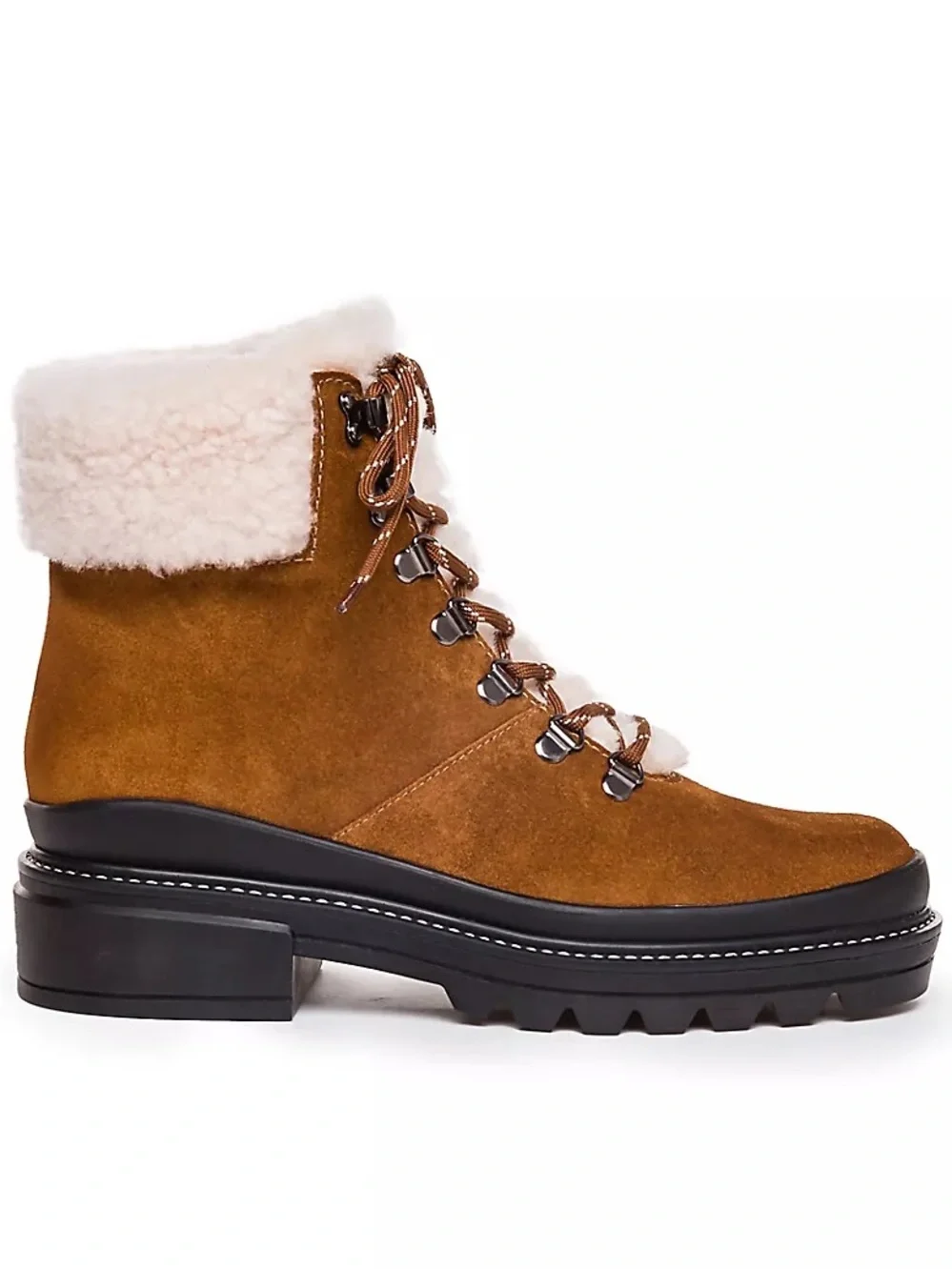 Bernardo Anthropologie Sz 7  Dasher Suede Brazil Hiking Boots Shearling Trim NWT